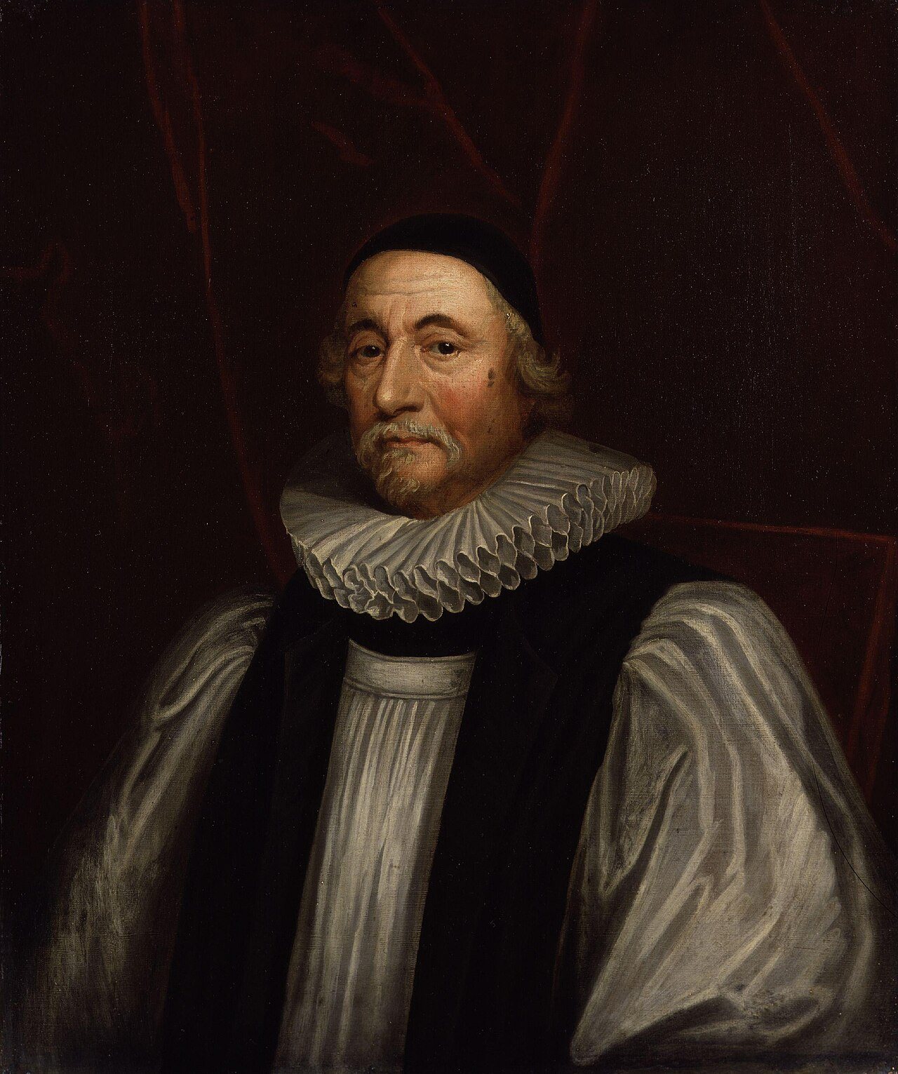 Portrait of Archbishop James Ussher in a black cap, white ruff and bishop's robes, after Sir Peter Lely